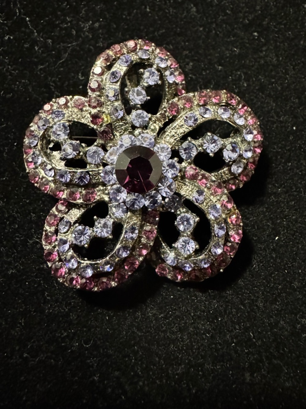 Sparkling Pink and Lavender Floral Crystal Brooch